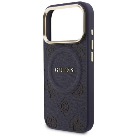 Etui Guess Peony Hot Stamp MagSafe do iPhone 17 Pro niebieski