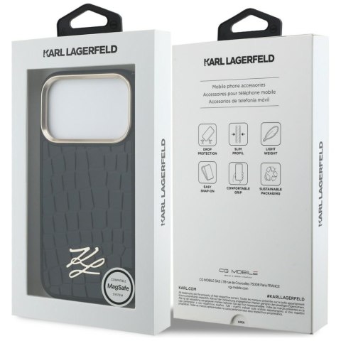 Etui Karl Lagerfeld Croco KL Script Logo MagSafe do iPhone 17 Pro czarny
