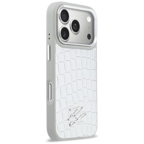 Etui Karl Lagerfeld Croco KL Script Logo MagSafe do iPhone 17 Pro srebrny