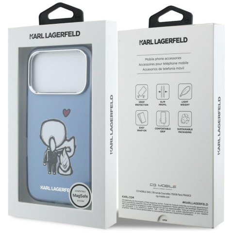 Etui Karl Lagerfeld Karl & Choupette Back MagSafe do iPhone 17 Pro Max niebieski