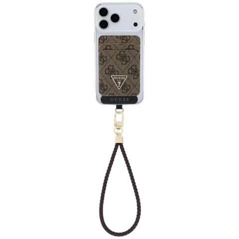 Zestaw portfel + hand strap Guess triangle MagSafe brązowy
