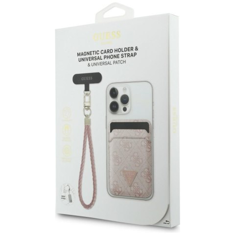 Zestaw portfel + hand strap Guess triangle MagSafe różowy