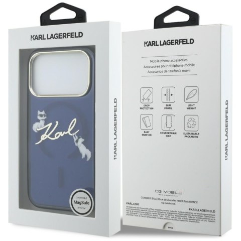 Etui Karl Lagerfeld IML Choupettes Karl Script Logo MagSafe do iPhone 17 Pro Max niebieski