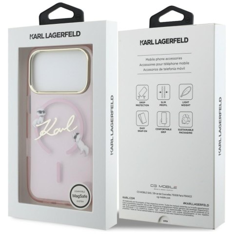 Etui Karl Lagerfeld IML Choupettes Karl Script Logo MagSafe do iPhone 17 Pro Max różowy
