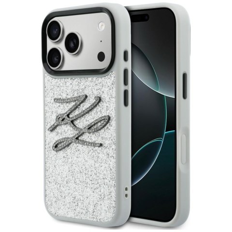 Etui Karl Lagerfeld IML Glitter KL Diamond Logo do iPhone 17 Pro Max srebrny