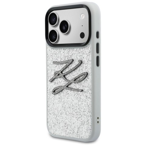 Etui Karl Lagerfeld IML Glitter KL Diamond Logo do iPhone 17 Pro Max srebrny