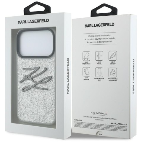 Etui Karl Lagerfeld IML Glitter KL Diamond Logo do iPhone 17 Pro Max srebrny