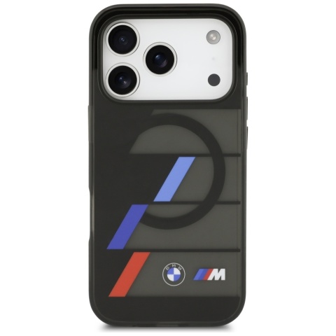 Etui BMW M IML Metal Buttons Tricolor Lines MagSafe do iPhone 17 Pro Max czarny