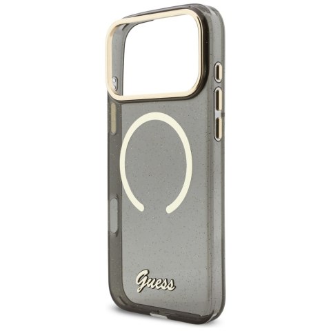 Etui Guess IML Glitters Script Strap MagSafe do iPhone 17 Pro Max czarny