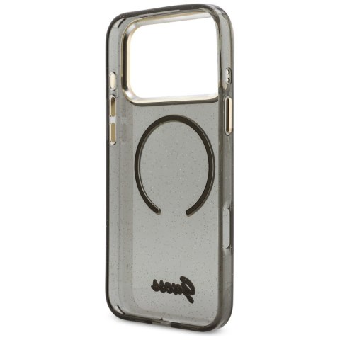 Etui Guess IML Glitters Script Strap MagSafe do iPhone 17 Pro Max czarny