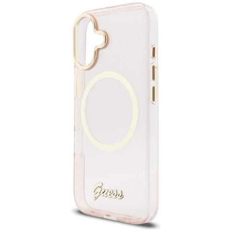 Etui Guess IML Script Metal MagSafe do iPhone 17 różowy