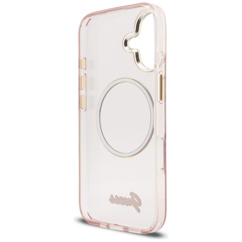 Etui Guess IML Script Metal MagSafe do iPhone 17 różowy