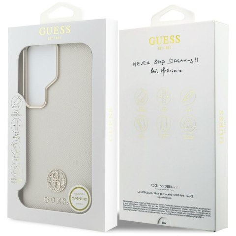 Etui Guess Rhinestone Round Logo MagSafe do Samsung Galaxy S26 Ultra beżowy