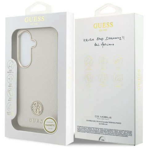 Etui Guess Rhinestone Round Logo MagSafe do Samsung Galaxy S26 beżowy