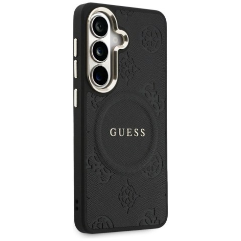 Etui Guess Saffiano Peony Embossed Ring MagSafe do Samsung Galaxy S26 czarny