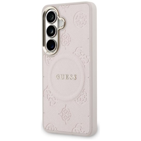 Etui Guess Saffiano Peony Embossed Ring MagSafe do Samsung Galaxy S26+ różowy