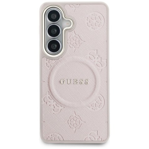 Etui Guess Saffiano Peony Embossed Ring MagSafe do Samsung Galaxy S26+ różowy