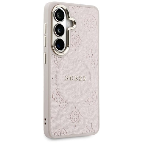 Etui Guess Saffiano Peony Embossed Ring MagSafe do Samsung Galaxy S26+ różowy