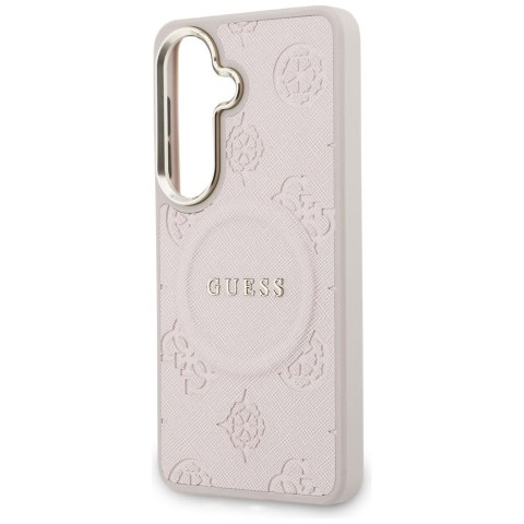 Etui Guess Saffiano Peony Embossed Ring MagSafe do Samsung Galaxy S26+ różowy