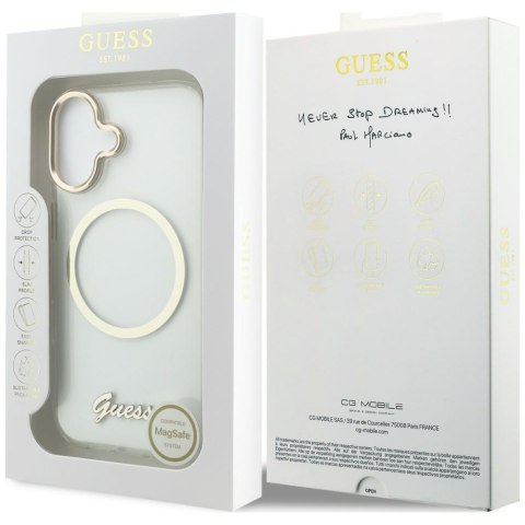 Etui Guess IML Script Metal MagSafe do iPhone 17 przezroczysty