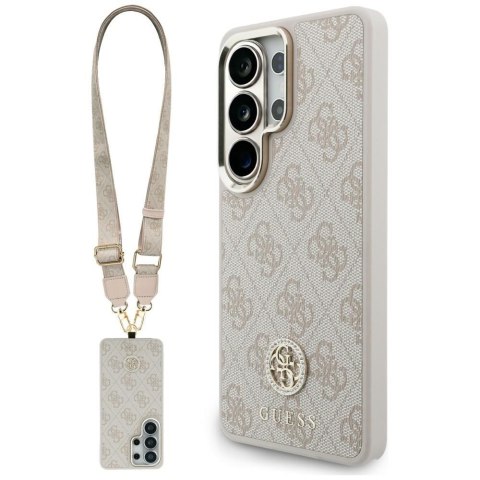 Zestaw Etui + Smycz Guess 4G Big Rhinestone Triangle Strap MagSafe do Samsung Galaxy S26 Ultra różowy