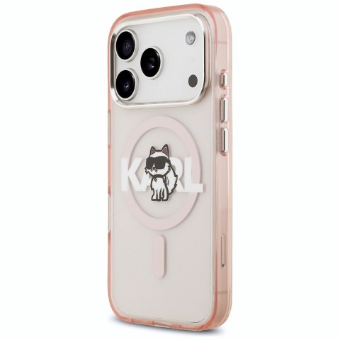 Etui Karl Lagerfeld IML Choupette Sketch Logo MagSafe do iPhone 17 Pro różowy