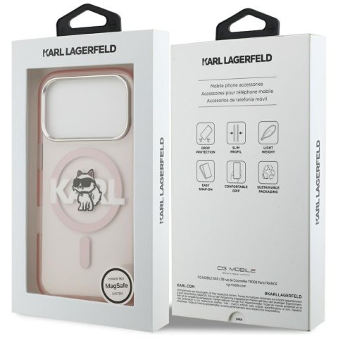 Etui Karl Lagerfeld IML Choupette Sketch Logo MagSafe do iPhone 17 Pro różowy