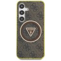 Etui Guess 4G Glitter Triangle Buttons MagSafe do Samsung Galaxy S25 brązowy