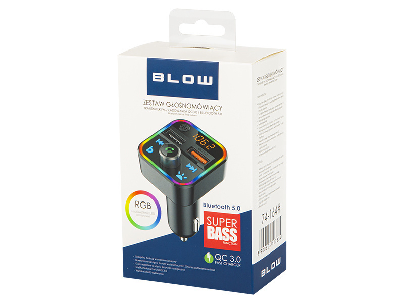 Transmiter FM BLOW Bluetooth5 + QC3.0 RGB / 74-164