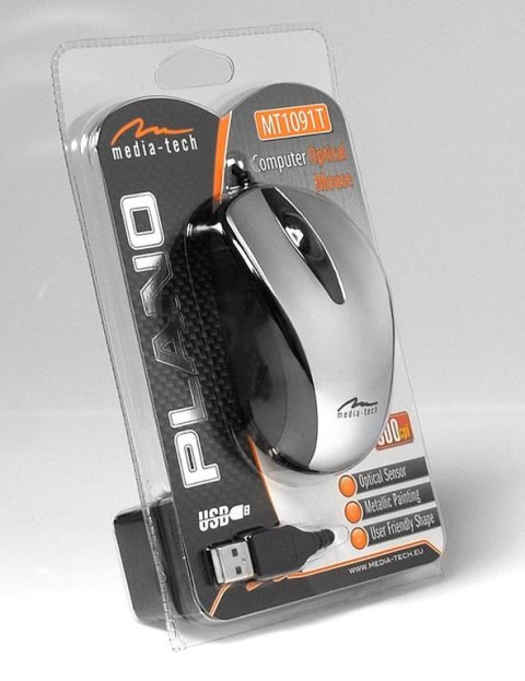 MT1091T PLANO - Myszka optyczna 800 cpi, 3 przyciski + rolka, interfejs USB, kolor tytanowy metalic