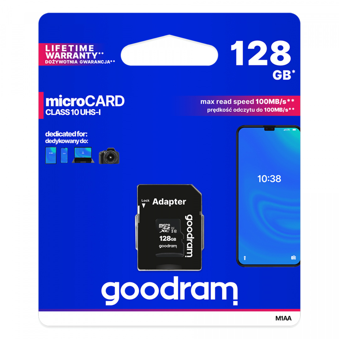 M1AA1280R12 Karta pamięci microSD 128GB UHS-I Goodram z adapterem