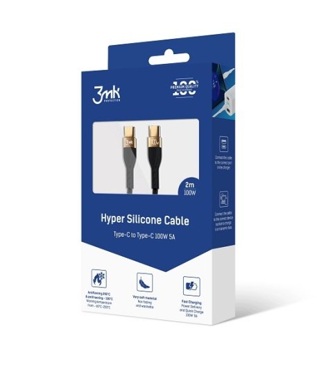 3MK HyperSilicone Cable USB-C/USB-C kabel 2m 100W Czarny/Black