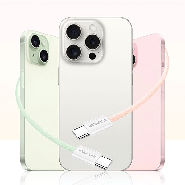 AWEI kabel CL-219T USB-C na USB-C 60W biały/white iPhone 15